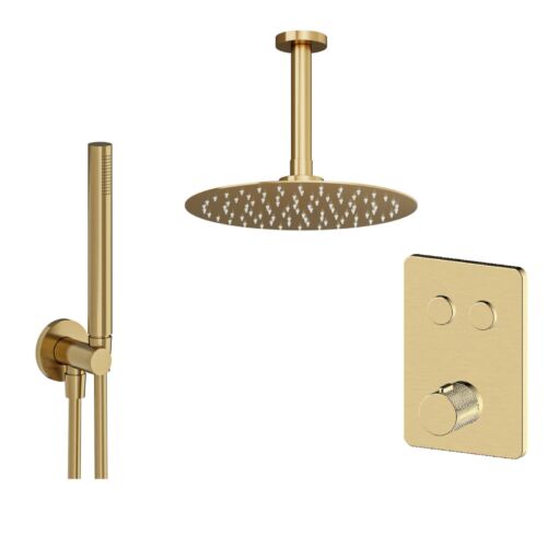 Touch Valve, Shower Head, Ceiling Arm & Handset Brushed Brass