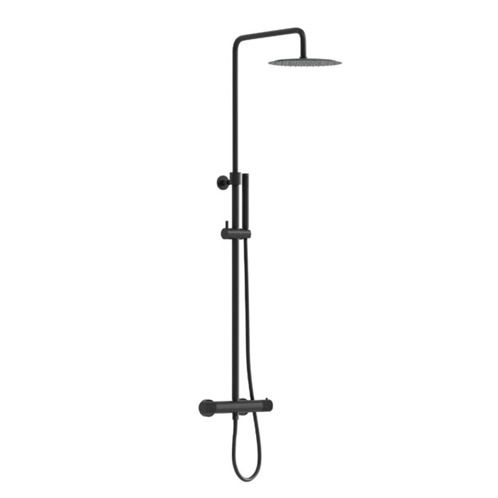 Shower Valve, Rigid Riser Rail, Shower Head and Handset - Matt Black