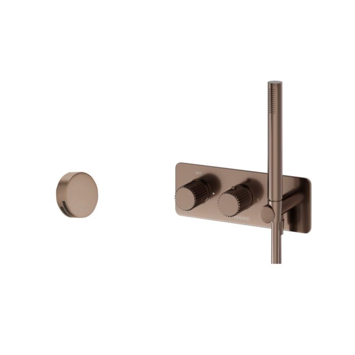 Brushed Bronze Thermostatic Valve, Handset & Overflow Filler